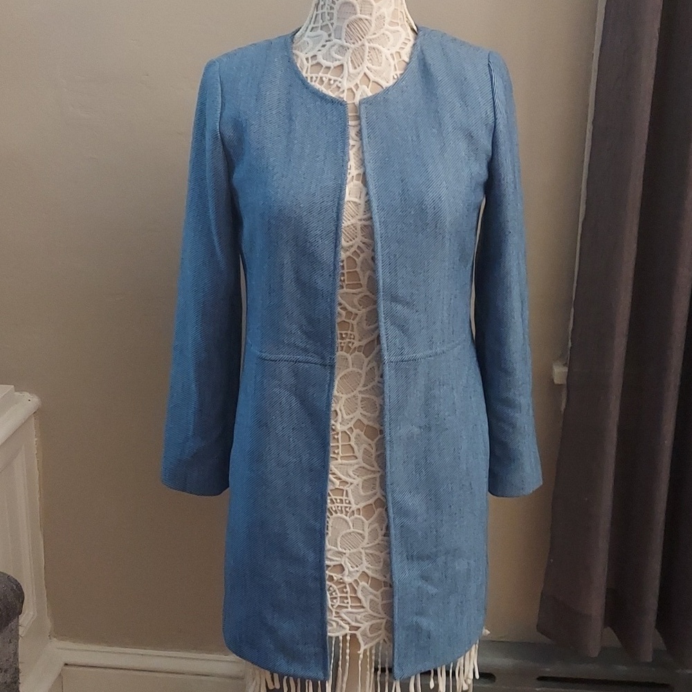 CHICOS Elongated Indigo Open Front Longline Blazer Jacket - Picture 4 of 12